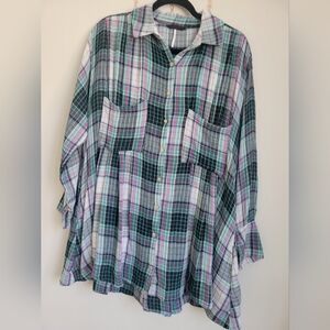 Free People The Voyage Shirt Dress Twillight Combo Plaid Cotton Gauze Size S